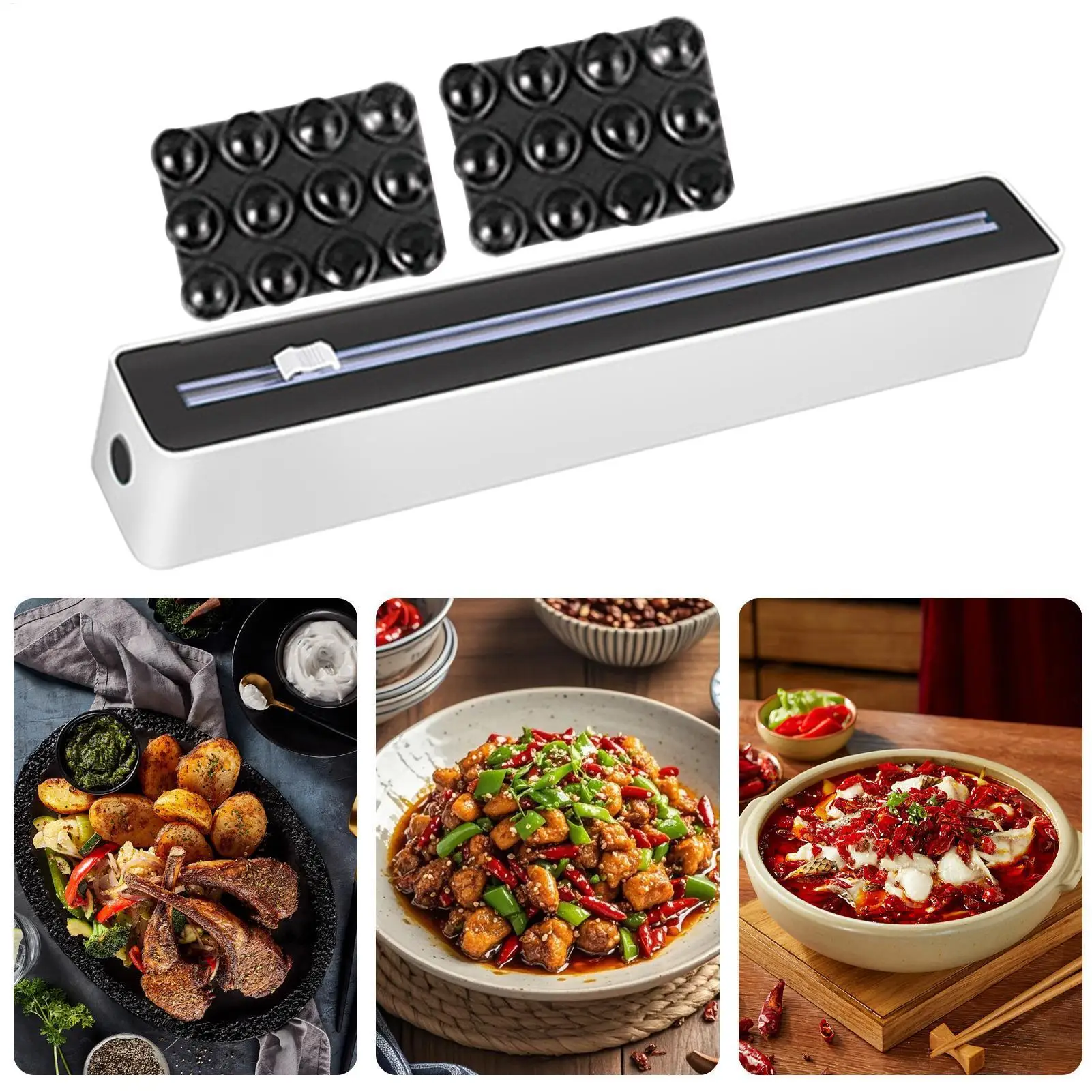 Sturdy Suction Base Food Wrap Dispenser with Cutter for Kitchen and Restaurant Use