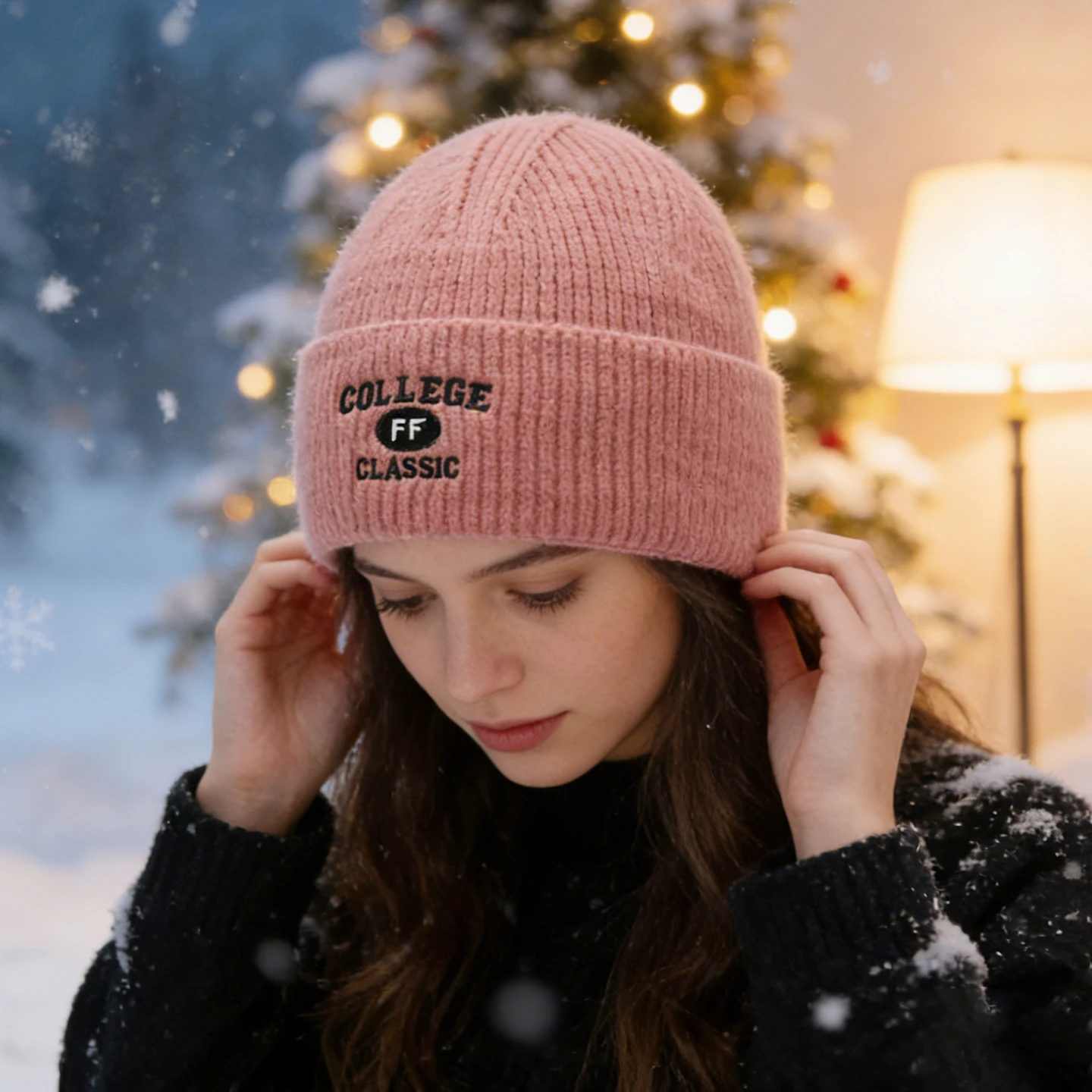 Autumn and Winter Hats, Thick Versatile Knitted Hats, Cycling Warm Large Hats, Face-Slimming Woolen Hats for Women, Thin Cold-Proof Hats