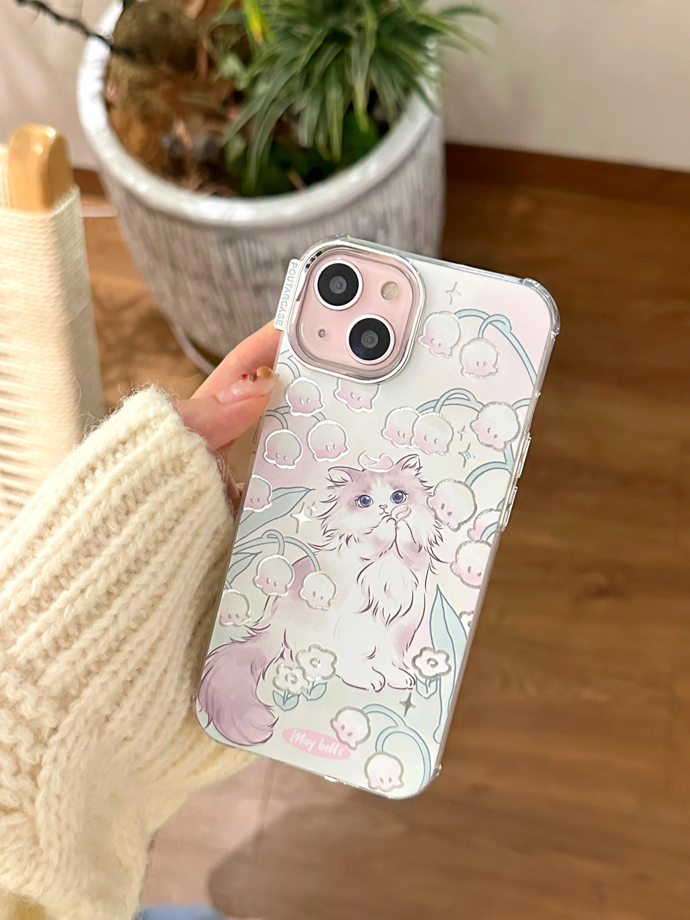INS Super Cute Cartoon Cat Beautiful Flowers Floral Bellwort Case for iPhone 15 14 13 Pro Max 12 Pro Plus Cover
