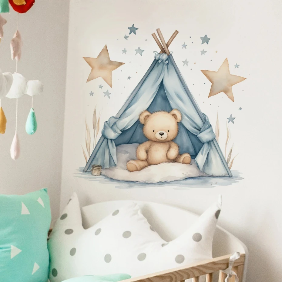 Adesivi murali luna elefante cartone animato blu per la camera dei bambini Decorazioni per la camera dei bambini Decorazioni per la camera da letto Soggiorno Decalcomanie da muro 5