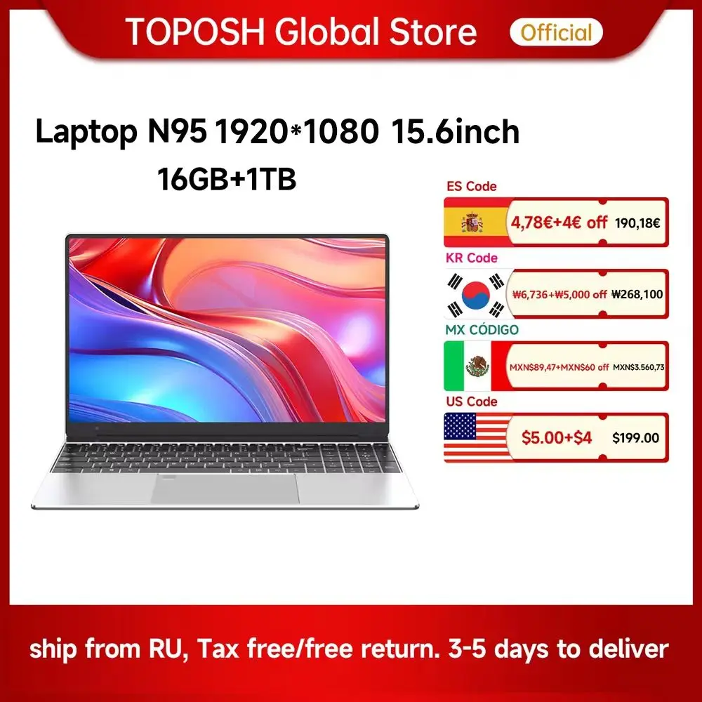 

TOPOSH 15.6-inch laptop 1920*1080 IPS Intel 12th generation N95 processor 16GB RAM 1TB SSD Windows 10 11 Gaming Notebook