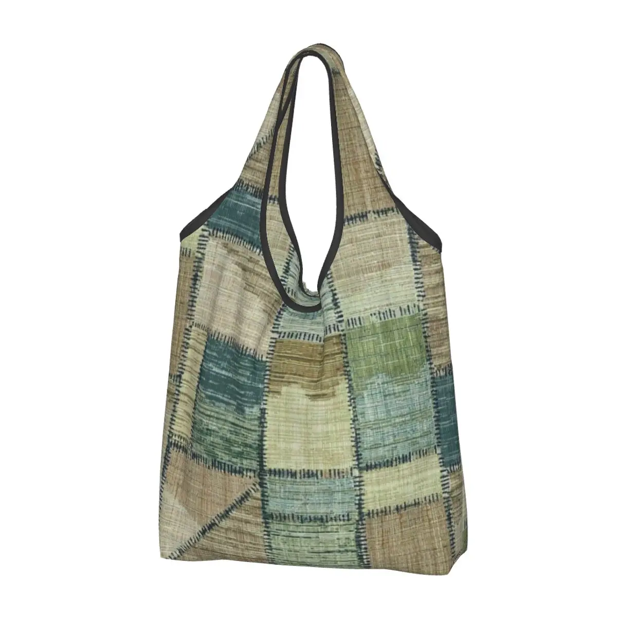 

Зеленые сумки для покупок на заказ в стиле пэчворк, сумка-шоппер на плечо, вместительная Портативная сумка