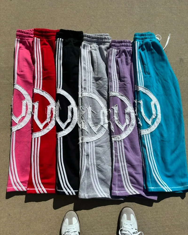Y2k European and American Hip-hop Street Harajuku Casual Wide-leg Pants with Personalized Splicing Striped Drawstring Sweatpants casual pants sports pants casual sports pants