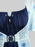 ROSEGAL Plus Size Flutter Sleeves Floral Dress and Lace-up A Line Cami Dress Set - Image 5