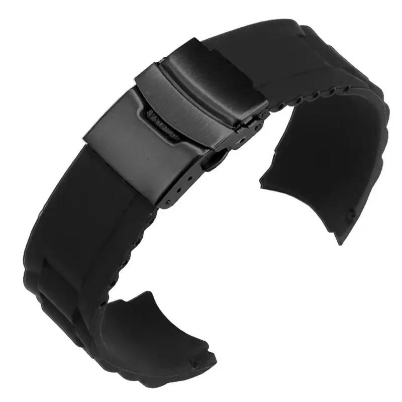 Curved Silicone Sport Watch Band with Folding Buckle - Unisex Replacement Wristband Bracelet