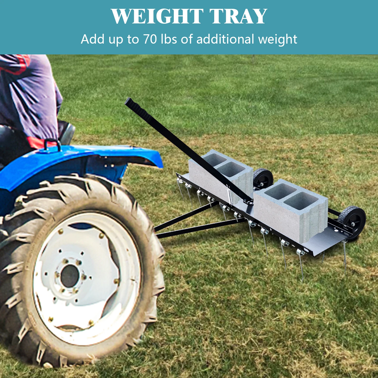 Spring Steel Grass Comber 40 Inches 3 Turns Of T4.5*200Mm*20 Teeth (With M8 Bolts) With Rubber Material 8-Inch Solid Wheel