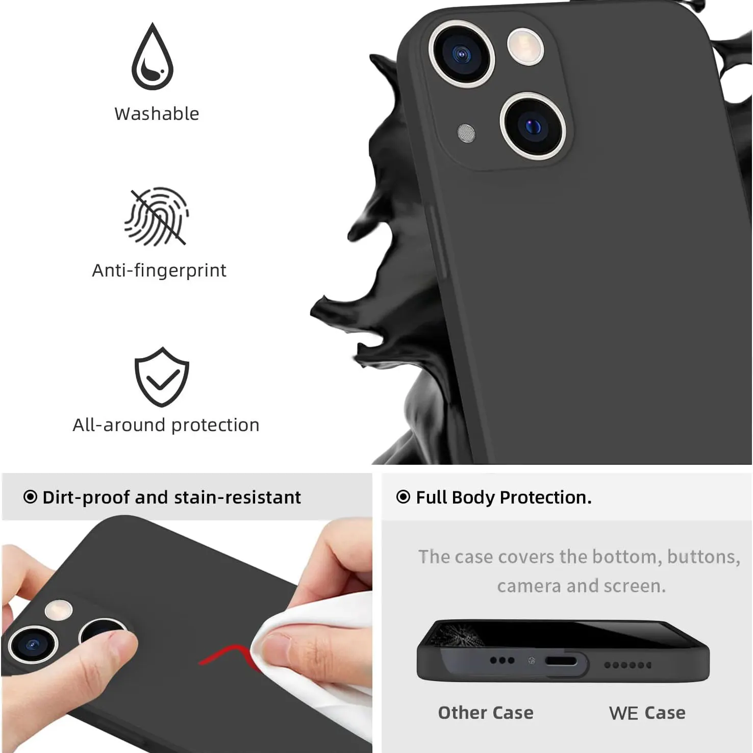 Ultra Thin Matte Silicone Soft Black Case with Lanyard Cord