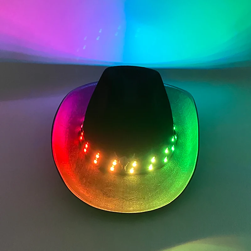 Novelty Decorative Cowboy Hats Led Colorful Neon Light Hat Remote Control Change Colors Men Women Costumes Hats Caps 2