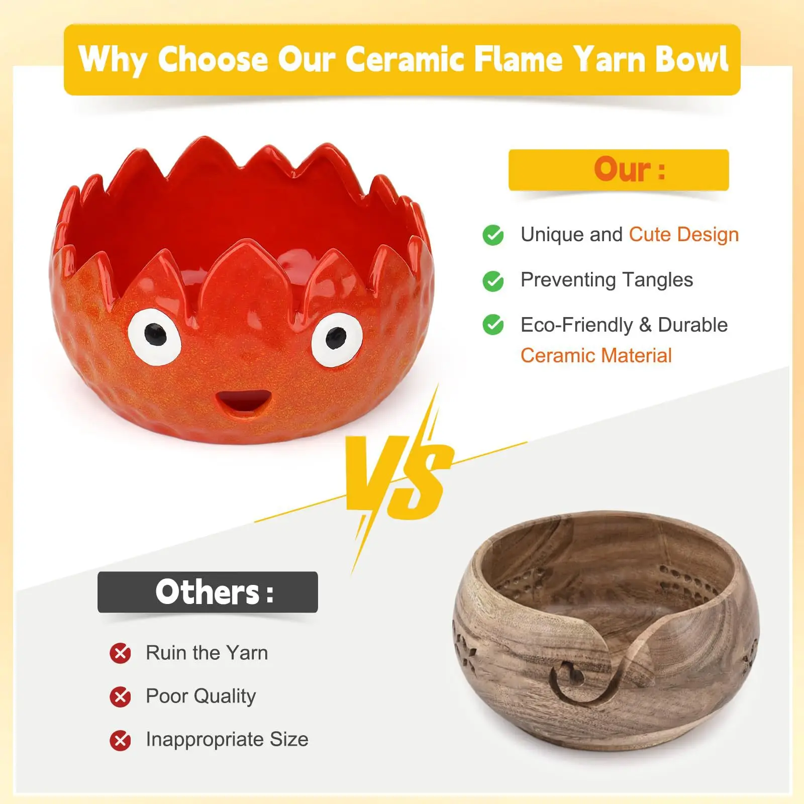 Yarn Bowl Portable Reusable Ceramic Crochet Accessory Yarn Holder for Grandmother Knitters Sister Knitting Lovers Crochet Lovers