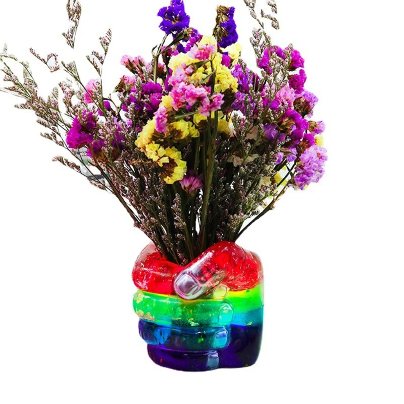 Y4QE Fist Pen Holder Epoxy Resin Mold Vase Flower Pot Silicone Mould DIY Crafts Makeup Brushes Storage Box Mold