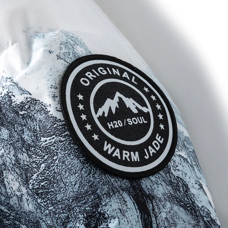 New Winter Snow Mountain Printed White Duck Down Jacket Men's Jacket Lightweight Warm Windbreaker Puffer Coat Plus Size
