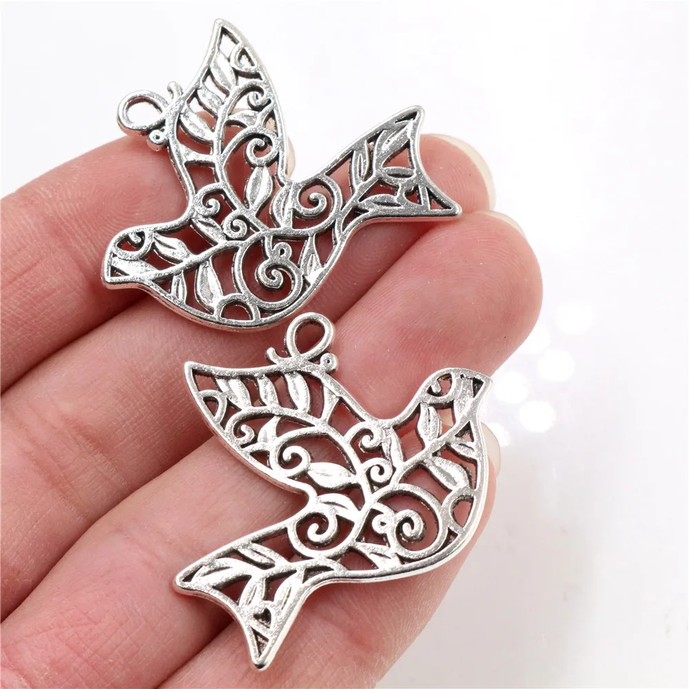 36x31mm 6pcs 골동품 실버 도금 조류 수제 부적 펜던트: 팔찌 necklace-Q7-31 DIY