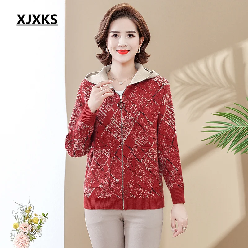 

XJXKS 2022 Autumn Winter Latest Fashion Detachable Hat Women's Jacket Loose Plus Size Zipper Cardigan Wool Jaqueta Feminina