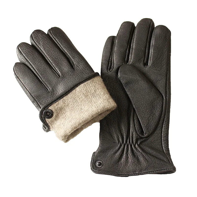Guantes Leather Gloves Male Deerskin Fashion Stripes Style Wool Lining Spring And Autumn Warm leather gloves