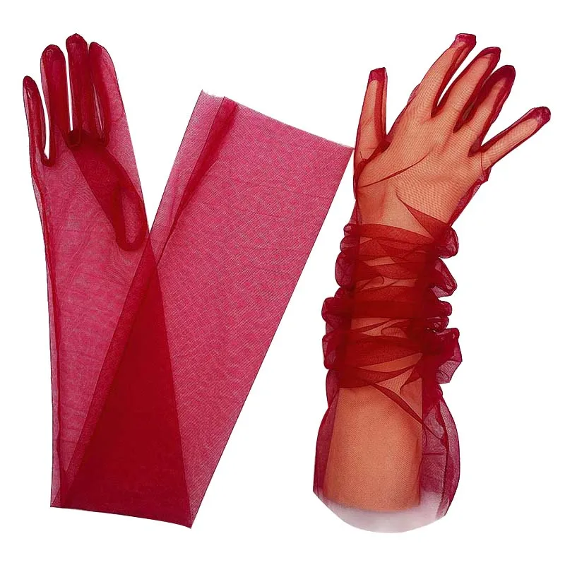 Transparent Sunscreen Gloves Women Sheer Tulle Thin Mesh Wedding Driving Club Party Prom Dancing Dress Etiquette Long Glove