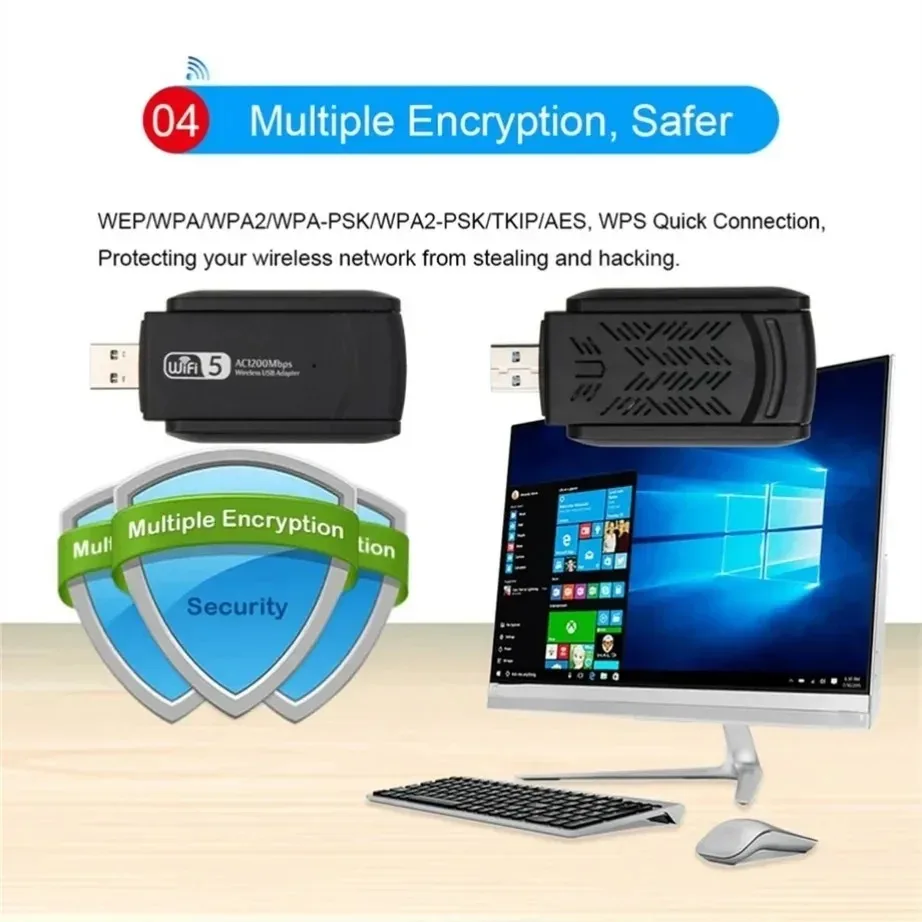 WiFi Adapter USB Network Adapter 1200Mbps Wireless USB Wifi Adapter Dual Band 5GHz 2.4Ghz 802.11AC RTL8812BU Wifi Antenna Dongle Network Card For Laptop Desktop