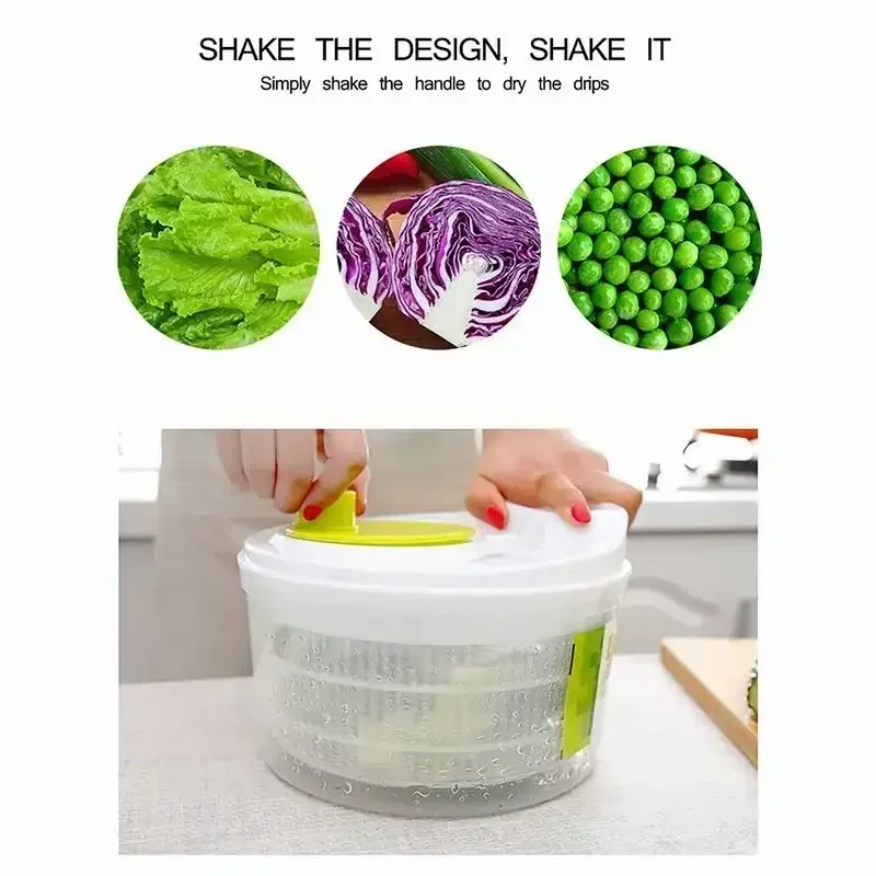 Description Picture 5 of itemManual Hand Cranked Fruit Veg Salad Spinner Double Layer Kitchen Wash Basin Drain All  in One Multifunctional Veggie Drying Tool