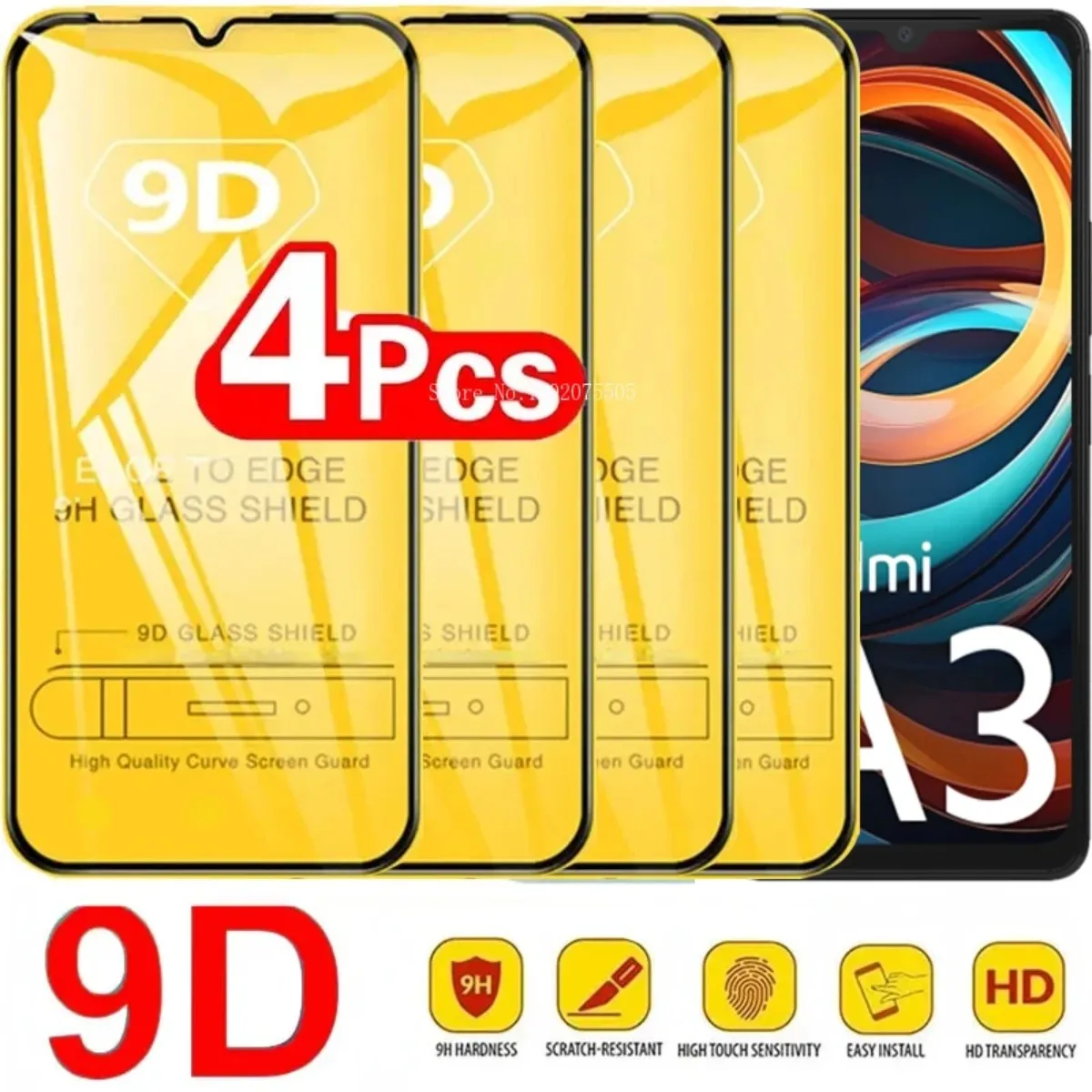 

Закаленное стекло 9D для Xiaomi Redmi A3, A1, A2, 10A, 9T, 12, 13 C, 4 шт.