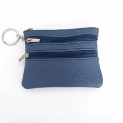 Elegant PU Leather Coin Purse with Key Ring and Zipper Closure (Navy blue)
