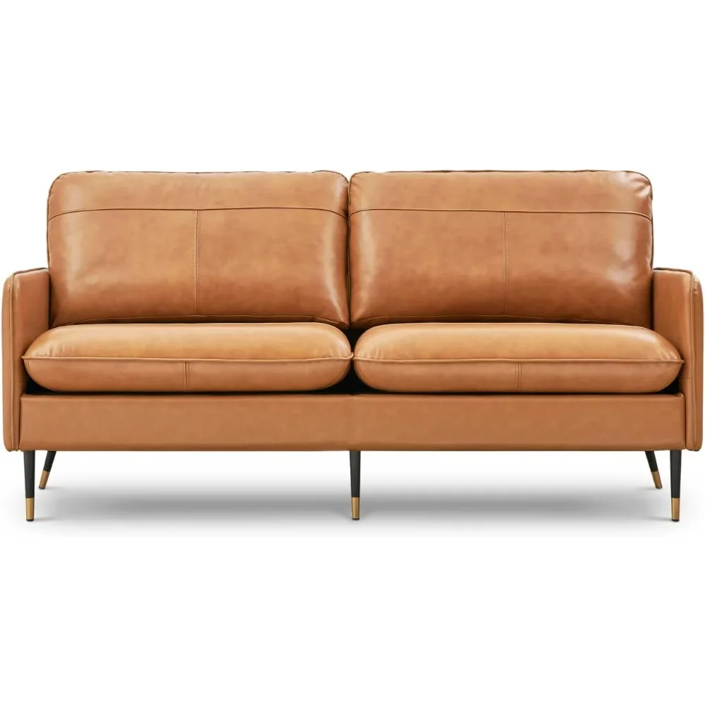 

79" Top-Grain Leather Sofa, 3 Seater Leather Couch, Mid-Century Modern Couch for Living Room Bedroom Apartment Office