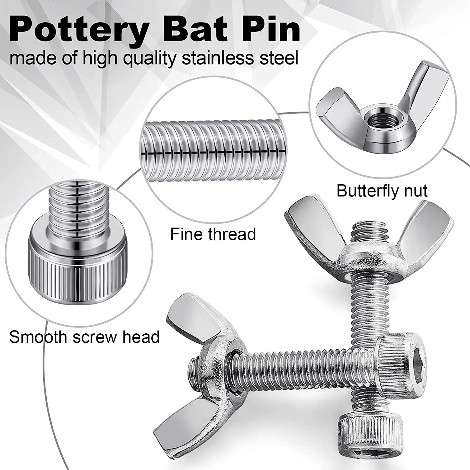10 Sets Pottery Bats Pins for Wheel Stainless Steel Bat Pins Ceramic Pottery Tools Works for Throwing Bats Replacement