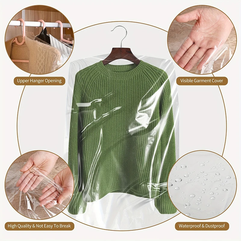 10PC Transparent Hanging Clothes Dust Cover Clothing Dust-Proof Storage Bag Wardrobe Plastic Cover Garment Coat Protector 5