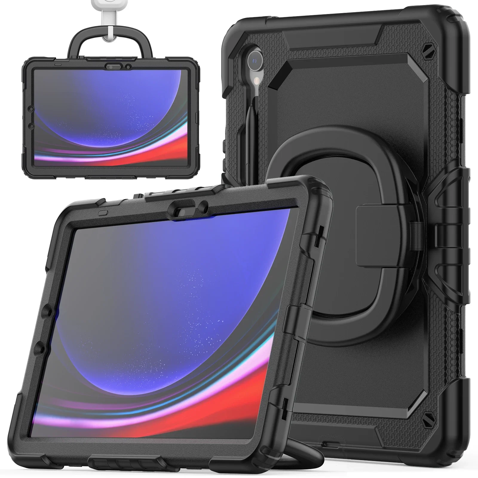 Shockproof Tablet Case with 360° Rotatable Stand & Shoulder Strap - Kids Protective Cover