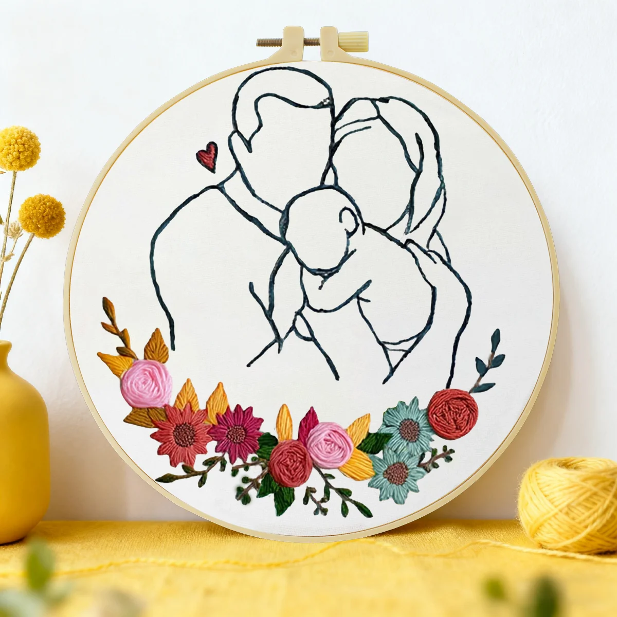 1 Stück 20X20CM/15X15CM 7,87/6,3 Zoll Familien-Stickerei-Starter-Kit DIY-Kit DIY-Stickerei-Set Handarbeiten Nadelkunst Nähkunst