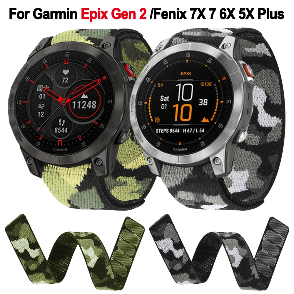 22/26mm Camouflage Loop Nylon Bracelets For Garmin Epix Gen 2 Fenix 7X 7 6X 6 Pro 5 5X Plus