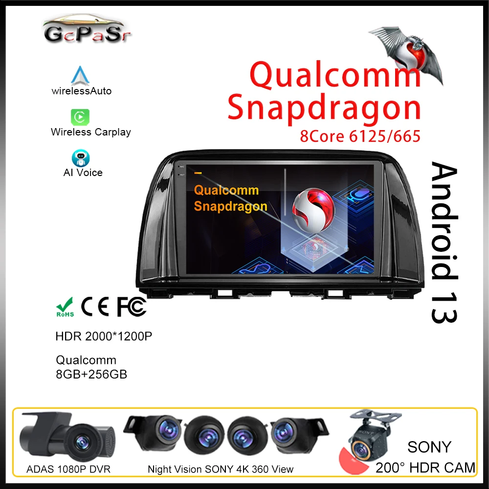 

Qualcomm For Mazda CX5 CX-5 CX 5 2012 - 2015 Carplay Android Auto Multimedia Player Navigation BT GPS Auto Video 5G Wifi No 2din