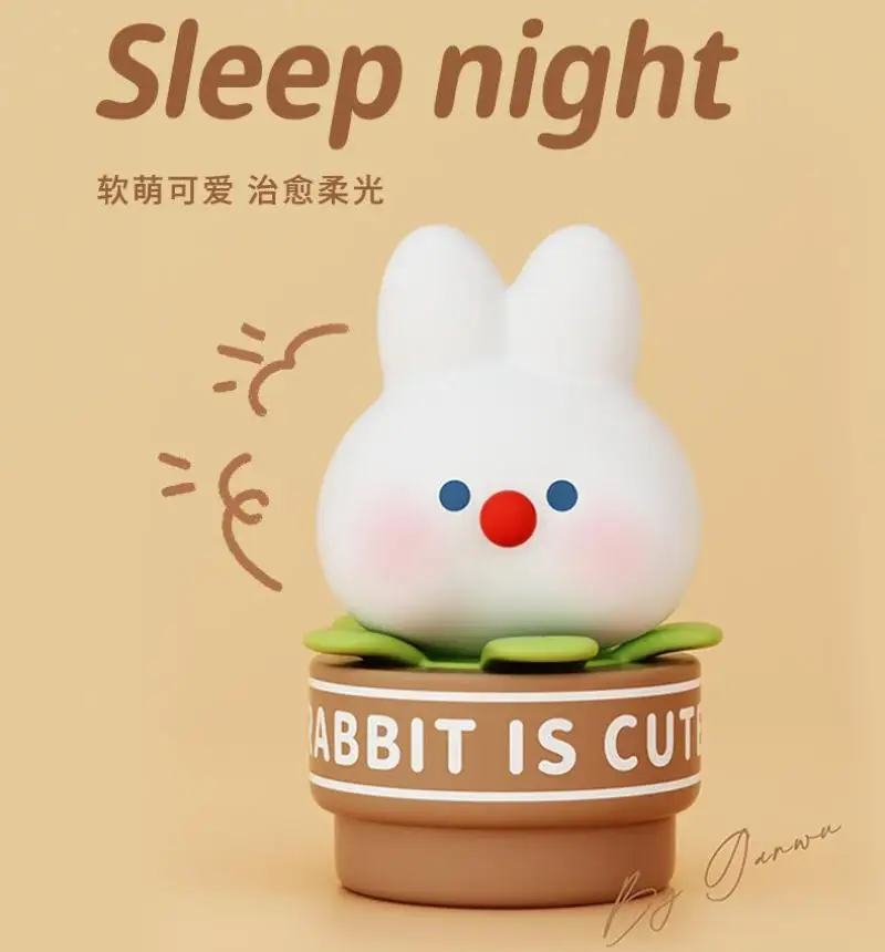 

Potted Rabbit Clap Light Silicone Night Light Cartoon Cute Gift Timing Sleeping Room Atmosphere Children's Mini Desk Lamp