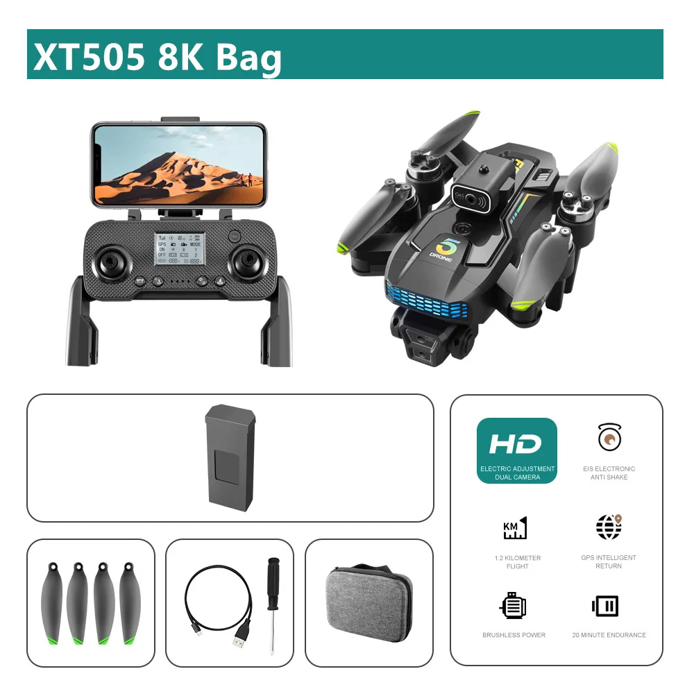 プロフェッショナルGPSドローン,xt505,デュアルカメラ,5g,wifi,fpv,光