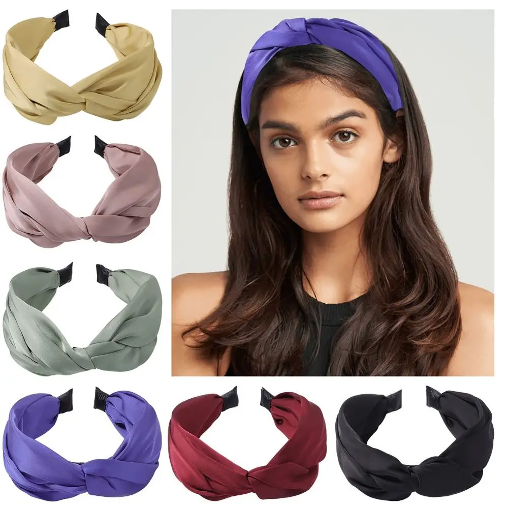 

Satin Cross-knotted Hairband Convenient Solid Color Hair Accessories Yoga Hairband Face Washing Hair Headband Home Sports