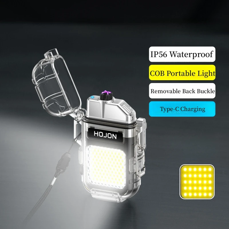 

Luminous Transparent Shell Waterproof Double Arc Lighter COB Lighting Type-C Rechargeable Outdoor Windproof Cigarette Lighter