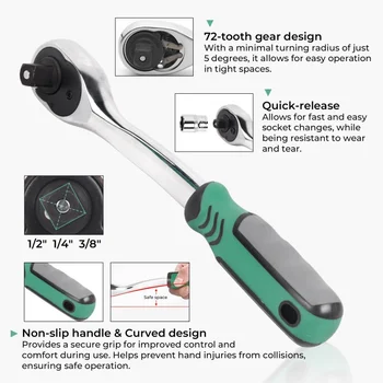 72 Teeth 151/216PCS Professional Auto Repair Tool Set, Home Hardware Hand Tool Set, Auto Repair Set Tool Box Best Gift for Fathe 3