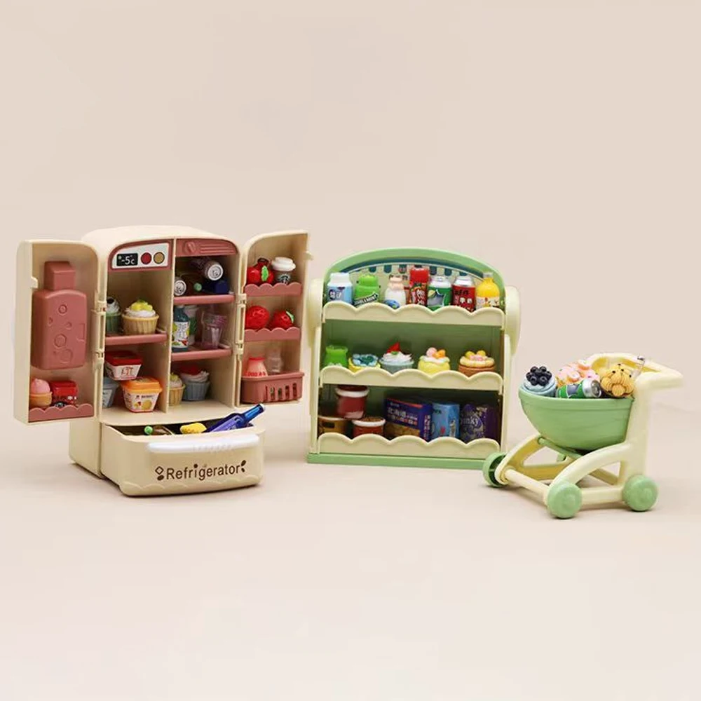 1/12 Dollhouse Shopping Basket Supermarket Cart Cash Register Miniature Furniture Kitchen Toy  Refrigerator Shelve Model Gift 2