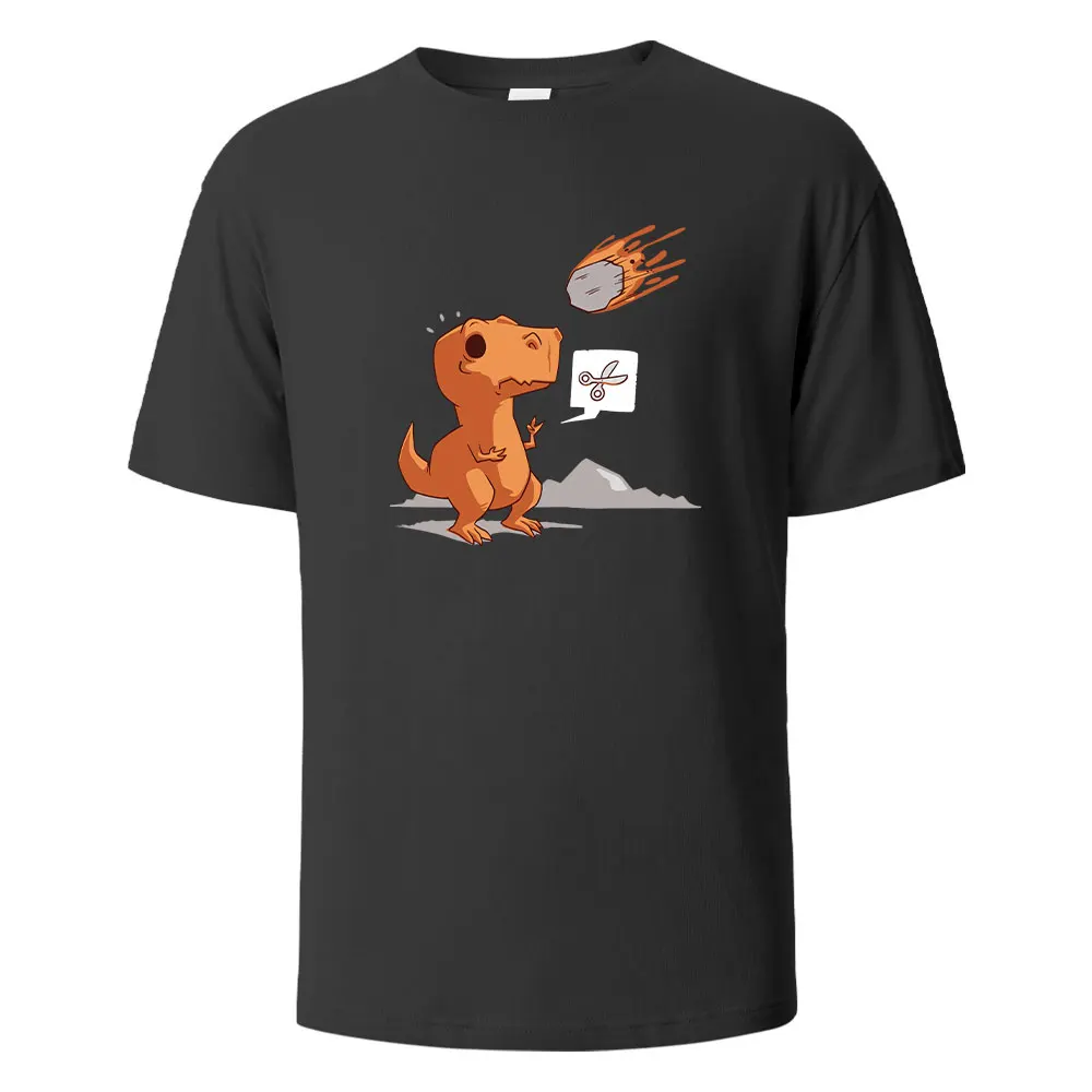 Streetwear-T-Shirt mit Dinosaurier- und Meteorit-Aufdruck, lässig, kurzärmelig, Sommer-T-Shirts für Männer und Frauen, 100 % Baumwolle, O-Ausschnitt, Übergröße
