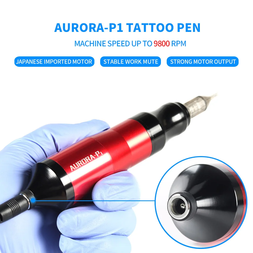 Tattoo Machine Kit Professional Rotary Tattoo Pen Aurora P1 Power Supply With Cartridges Needles Kit Complete Body Art