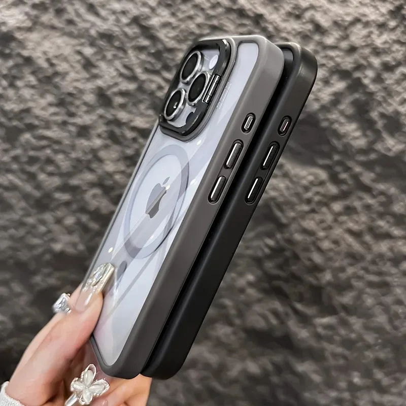 Magnetic Shockproof Phone Case with Stand and Glass Lens Protector