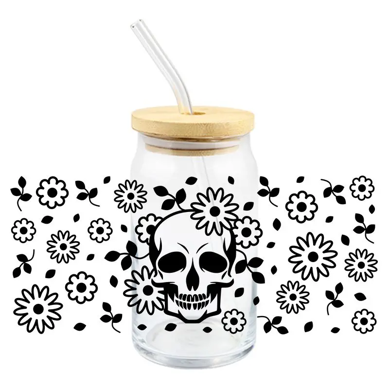 Cool Skull Head UV DTF Wrap Transfer Stickers 3D Cartoon Fashion Design DTF Wrap For Glasses Cups Mugs Waterproof Decal