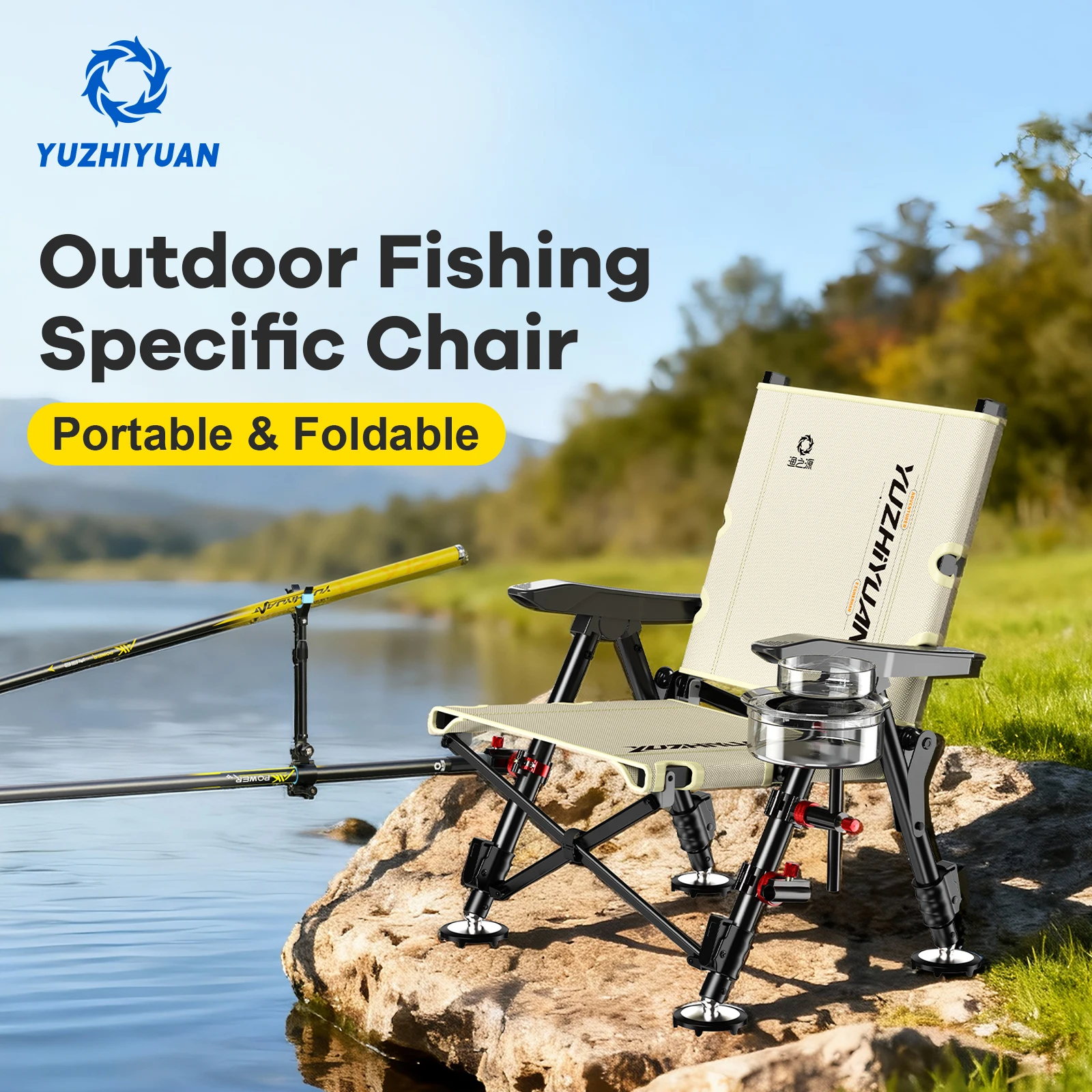 Fauteuil de pêche télescopique pliable complet - Siège portable tous terrains cadeau pêcheur