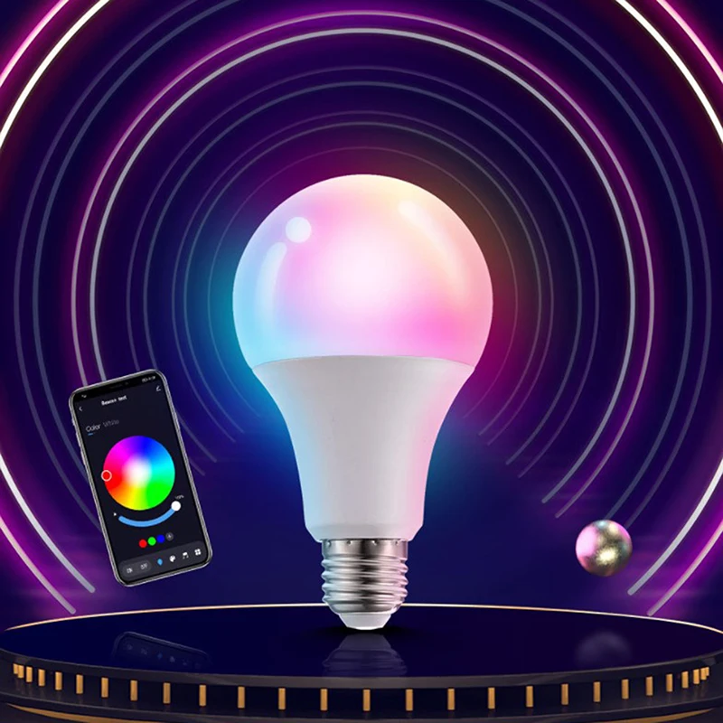 블루투스 제어 스마트 전구, E27 RGB LED 램프, 조도 조절 홈 데코, 15W