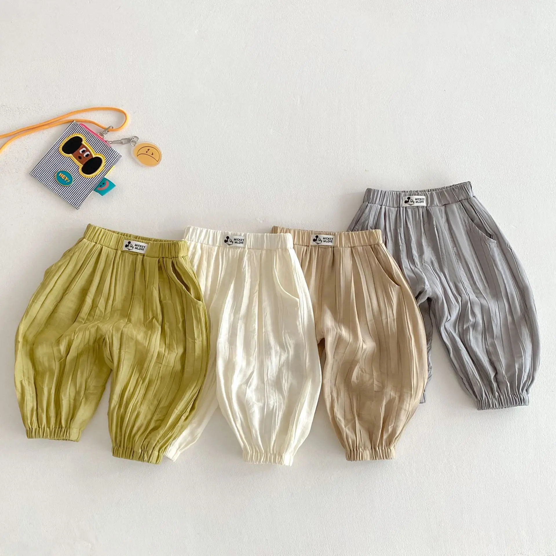 Children's Solid Color Mosquito Proof Pants Boys' Stylish Cartoon Casual Pants Baby Korean Version Thin New Summer