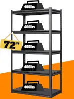 72"H 5 Tier Heavy Duty Metal Garage Storage Shelving Industrial Utility Racks kitchen shelf 2000 lbs Capacity Black 1