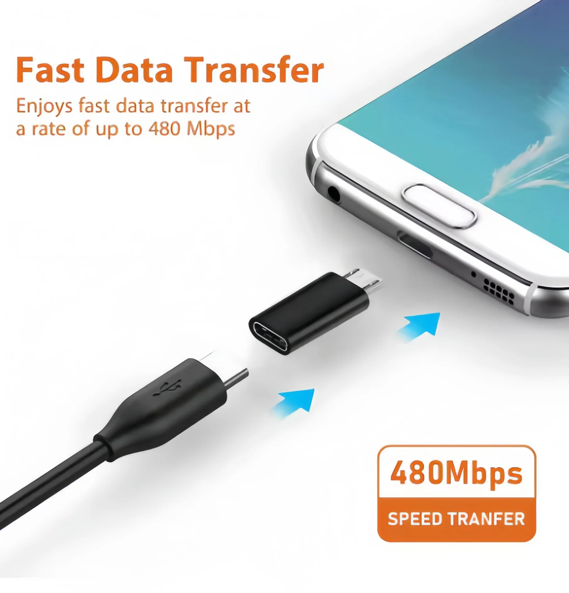 마이크로 USB 타입 C 안드로이드 어댑터 커넥터 (휴대폰/태블릿용) 마이크로 USB(수) - 타입 C(암)