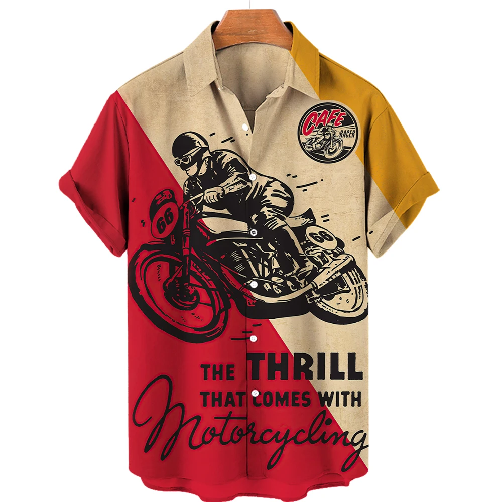 Hot Selling Hawaiian Shirts For Men Route 66 Motorcycle American Shirts 3d Print Tops Hip Hop Rock Male Clothes Camisa Masculina