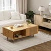 Fluted Coffee Table, Mid Century Modern Center Coffee Table with Cabinet Doors, Modern Farmhouse Coffee Table for Living Room 6