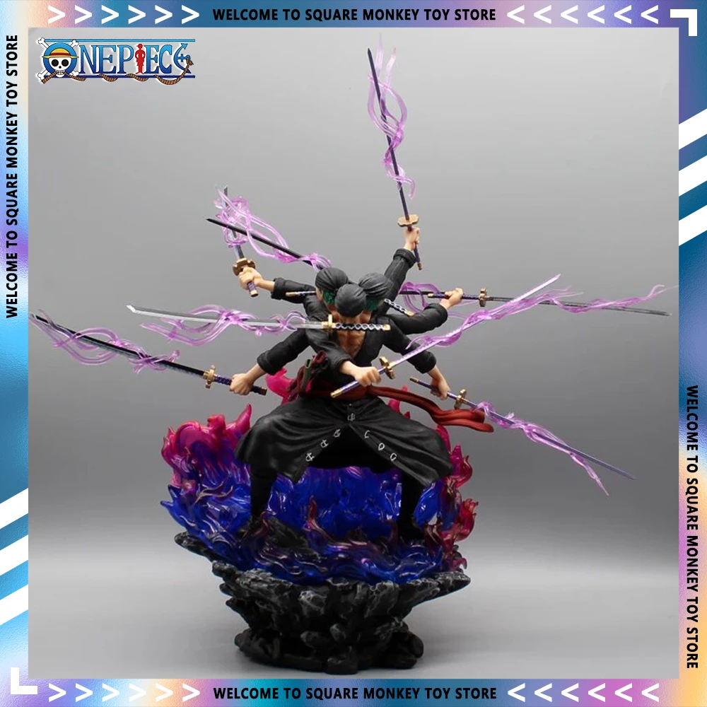 

40cm One Piece Roronoa Zoro Figure GK Three Heads And Six Arms Nine Knives Flow Ashura Zoro Figurine Anime PVC Statue Model Toys