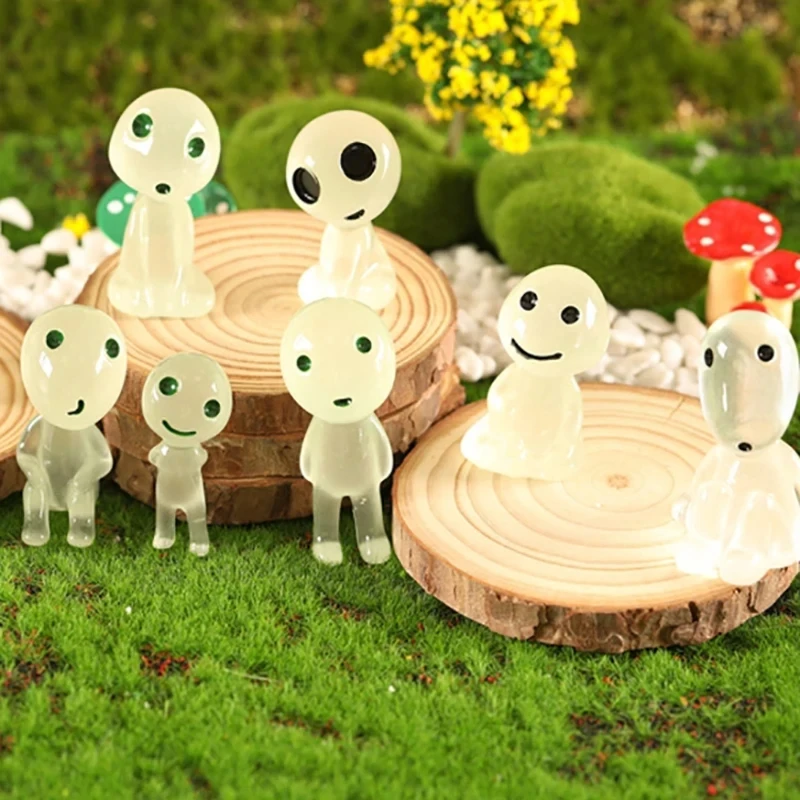Cartoon anime Luminous Elves Micro Landscape Ornaments green light blue light luminous Tree Alien Elf Resin Figure Ghost Glow