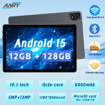 Tablet da 10 pollici Android 2025, Tablet PC ANRY da 12 GB + 128 GB, doppia fotocamera da 5 MP + 13 MP, 6000 mAh, Octa-core, Wi-Fi dual band, grigio argento 1